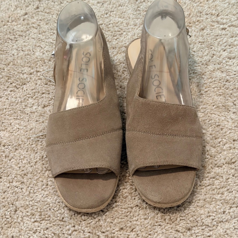 Sole Society Dolven Taupe Suede Espadrille Slingback Sandals Womens 8.5